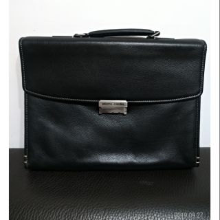 全新法國皮爾卡登Pierre Cardin 真皮牛皮皮革公事包密碼鎖真皮公事包業務簽約保證正品限量黑色百搭款專櫃正貨