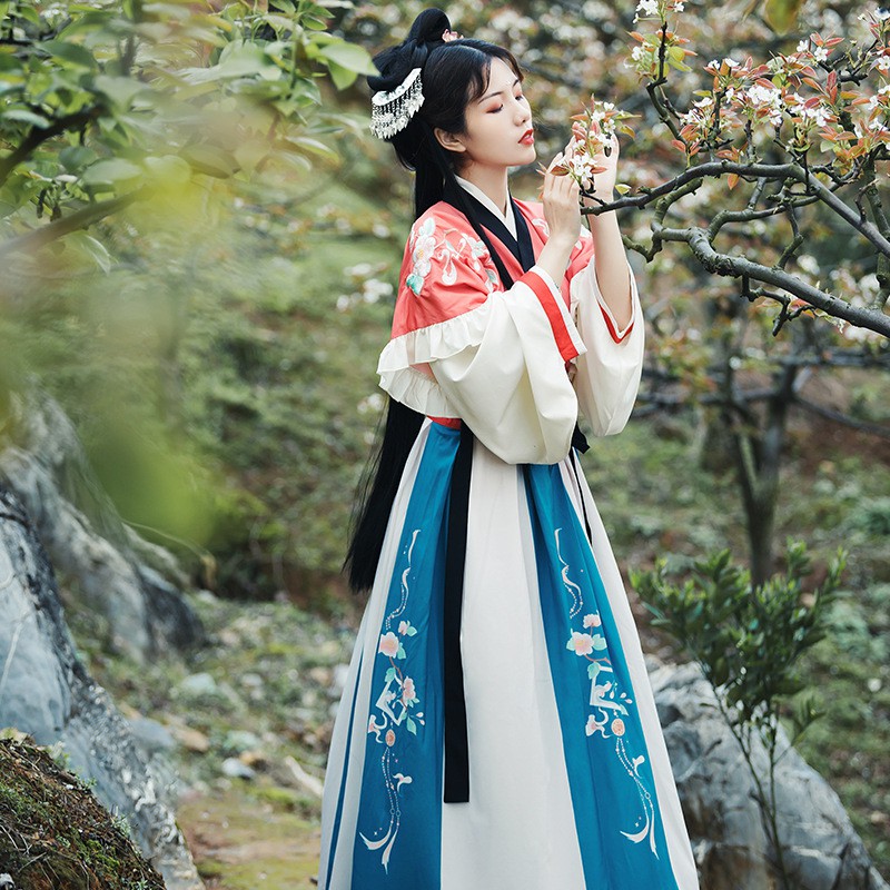 索拉的花屋 照花行 新款漢服復古刺繡半臂長袖上衣襦裙 蝦皮購物