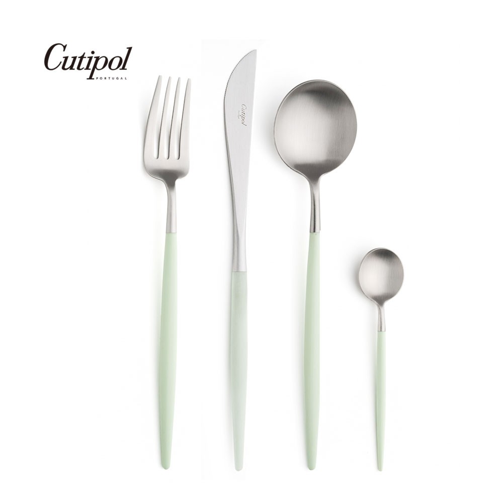 葡萄牙Cutipol GOA系列 青玉柄霧面不銹鋼-主餐4件組(主餐刀叉匙+咖啡匙)
