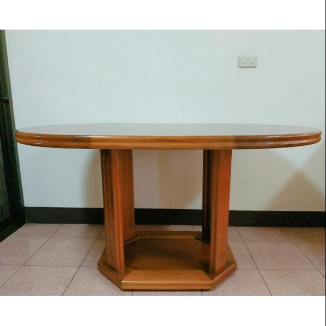 橢圓實木桌 客廳餐桌 柚木餐桌 多功能大木桌 圓桌 143×86×78 cm