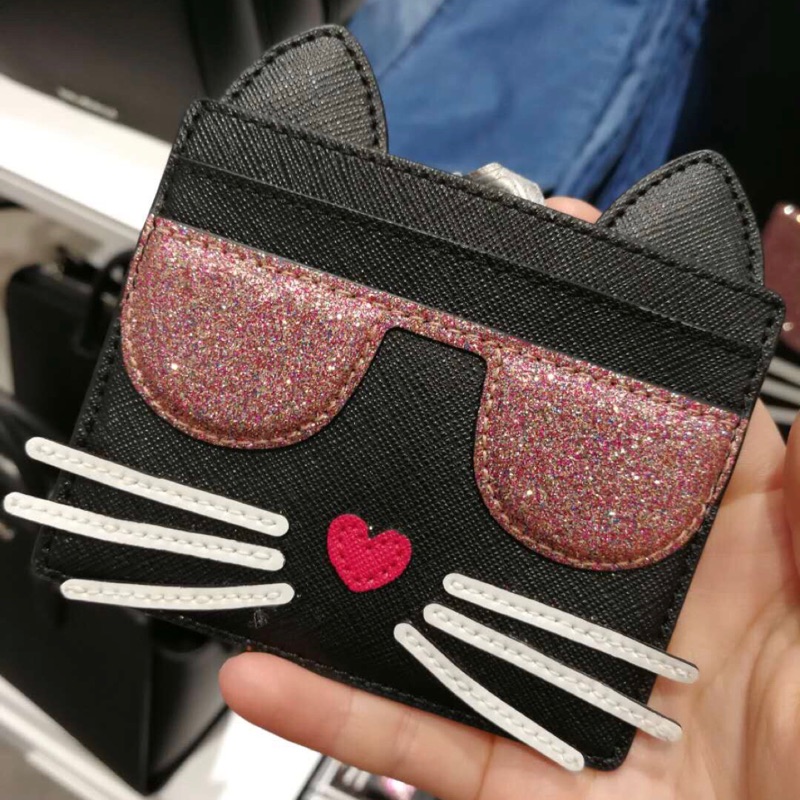 Karl Lagerfeld 卡爾 亮粉貓咪 悠遊卡、信用卡包。