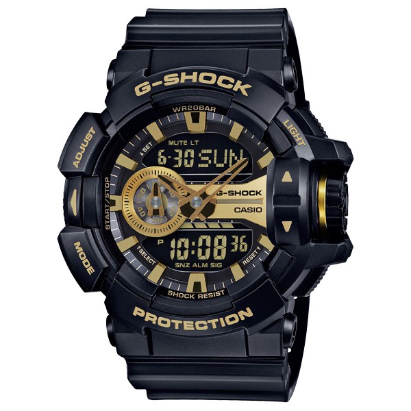 G-SHOCK大錶徑大錶冠設計雙顯電子錶（經典黑X金）_ GA-400GB-1A9