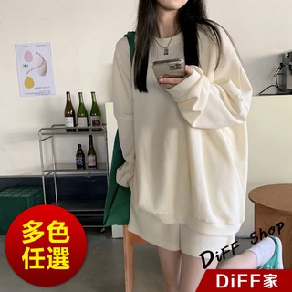 【DIFF】韓版復古設計感小眾寬鬆慵懶長袖上衣 套裝 短褲 女裝 衣服 寬鬆上衣 冬裝 長袖t恤 P218【W241】
