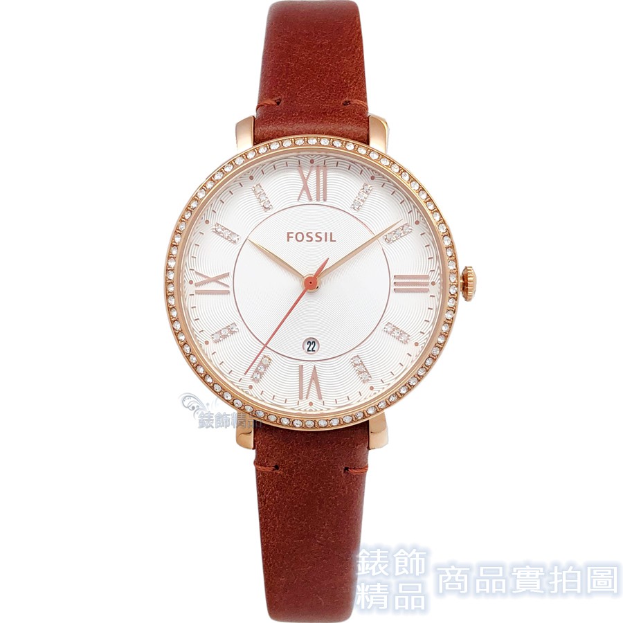 FOSSIL 腕錶 ES4413手錶 閃耀晶鑽 玫瑰金框 咖啡色皮帶 女錶【澄緻精品】
