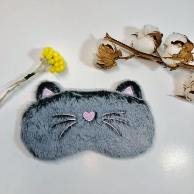【午後時光】日本zakka雜貨-眼罩 貓咪 灰貓 微笑貓咪 睡眠必備 彈性綁帶 柔軟 舒適 送禮 自用 -6912特價