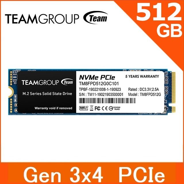 TEAM 十銓 MP33 PRO 512GB M.2 PCIe SSD 固態硬碟 512G
