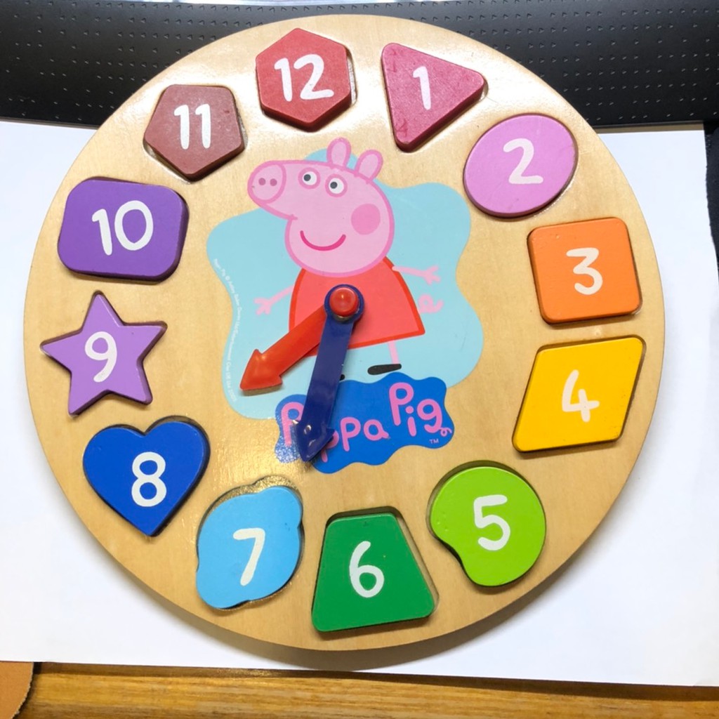 二手 兒童益智玩具 Peppa Pig  木頭時鐘遊戲組  佩佩豬 粉紅豬小妹