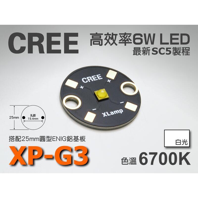 EHE】CREE原裝XP-G3 6700K 6W 白光 LED(搭25mm圓形鋁基)XPG3。SC5新製程超越XPG2