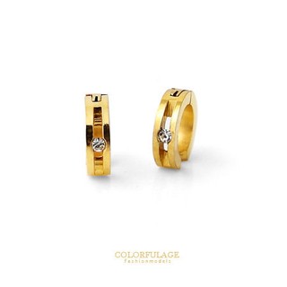 柒彩年代 鋼製金色水鑽夾式耳環【ND206】