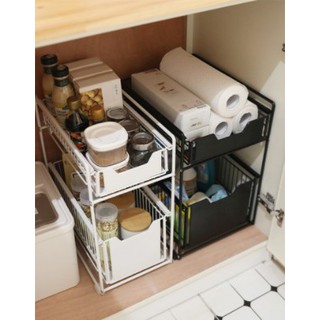 【小豬生活館】(臺灣現貨)廚房檯面置物架 家用抽拉式架子用品櫥櫃分層下水槽儲物抽屜收納架