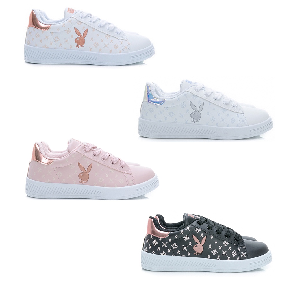 PLAYBOY  復古不敗 經典圖騰兔兔小白鞋-白銀/白玫瑰金/粉/黑(Y8622)