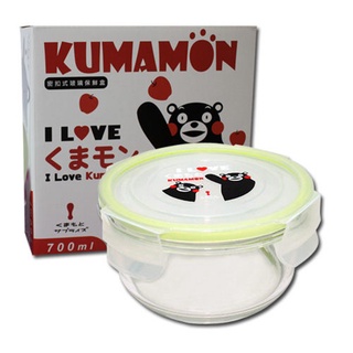 KUMAMON 熊本熊密扣式玻璃保鮮盒.樂扣 臺灣製造 野餐 露營 便當 微波加熱 R-100-1K