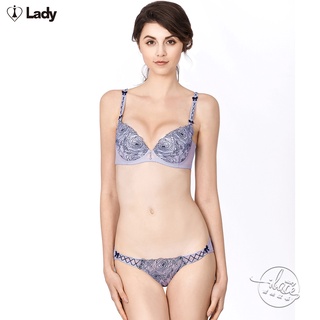 LADY 玫瑰圓舞曲系列 刺繡深線成套內衣 B-F罩 隨機配褲 (典雅藍)
