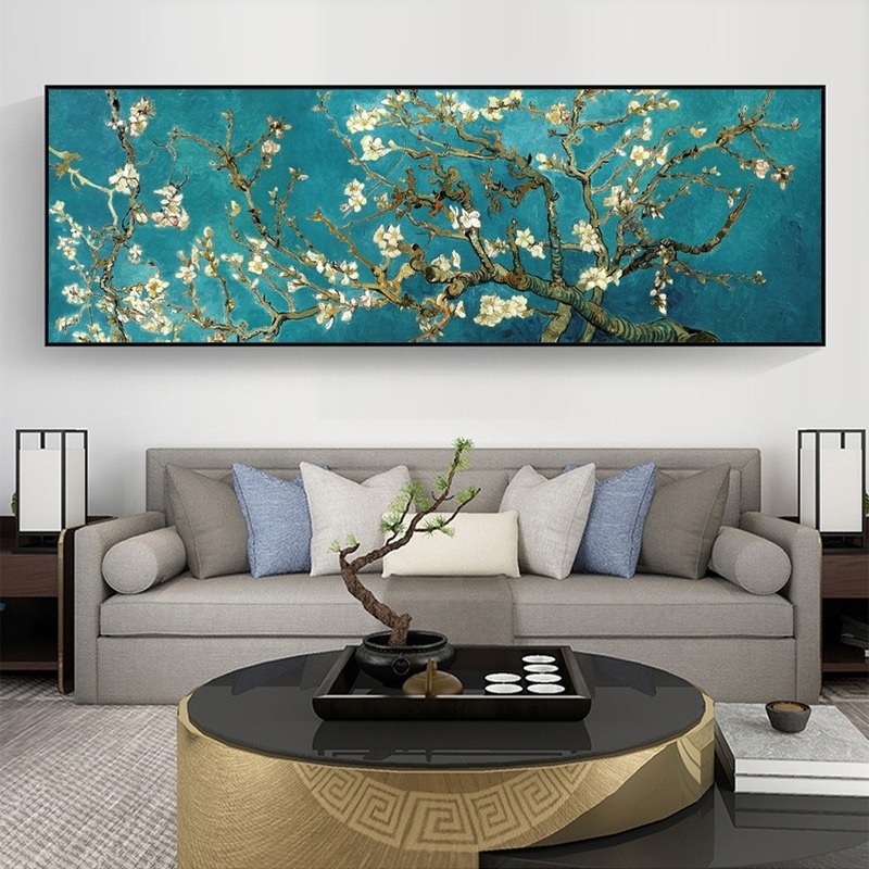 梵高著名的杏花油畫複製海報和牆畫油畫藝術花朵形象裝飾客廳