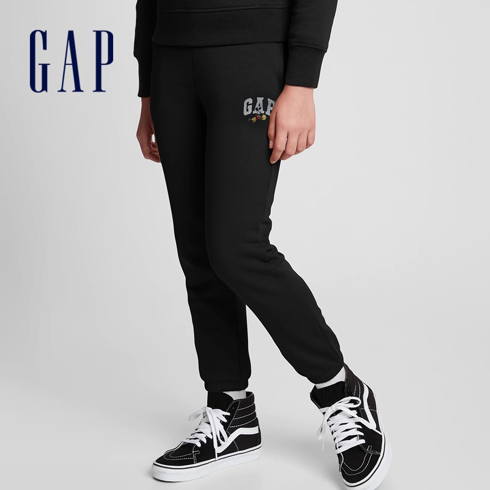 Gap 兒童裝 Gap x Disney迪士尼聯名 Logo刷毛棉褲-黑色(778352)