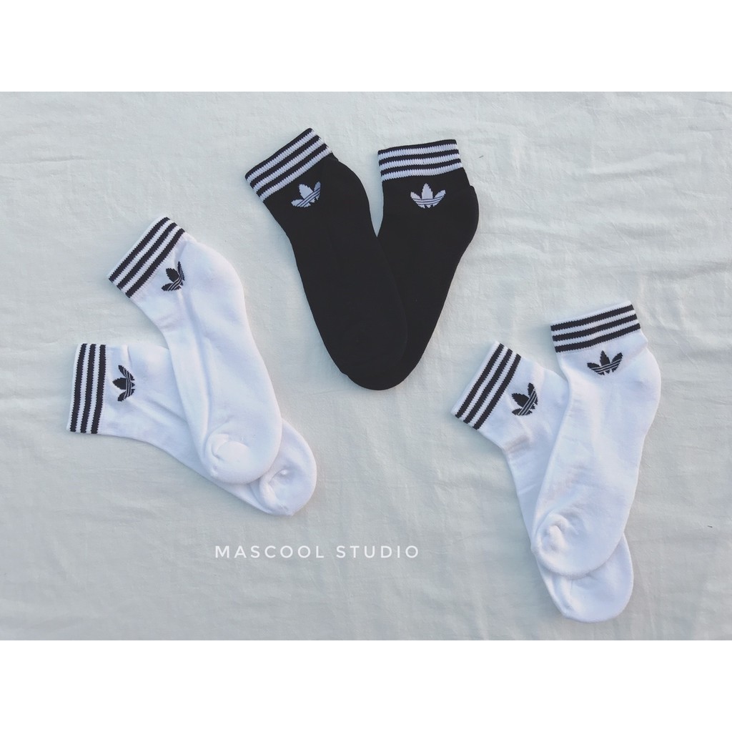 【MasCool】 ADIDAS Originals CREW SOCK  短襪 單雙 黑 白  厚底 三葉草短襪