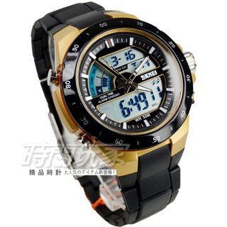 SKMEI時刻美 SK1016黑金 時尚防水運動流行雙顯腕錶 夜光 日期 計時碼表 男錶 運動錶 學生錶