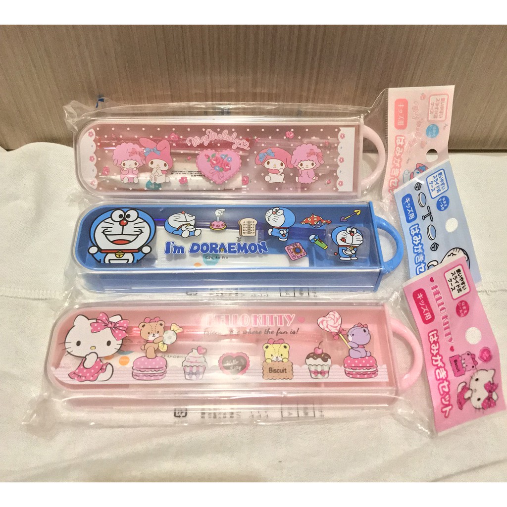 Sanrio 三麗鷗 hello kitty 美樂蒂 哆啦A夢 小叮噹 旅行牙刷組 牙刷收納盒 兒童牙刷 日本製