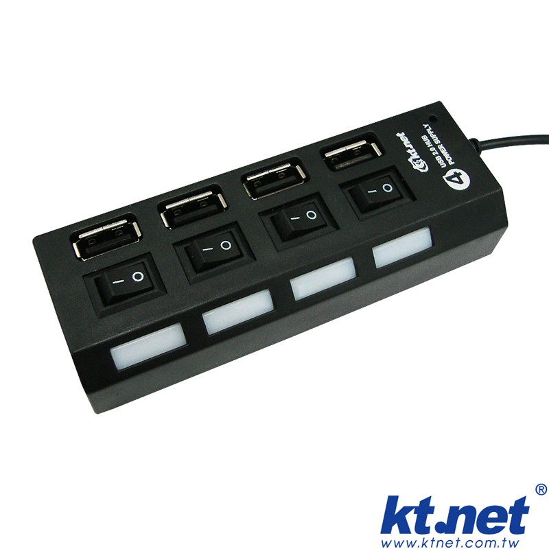KTNET 藍極光 USB2.0 HUB集線器4埠 黑 (HUB2051)-HUB310