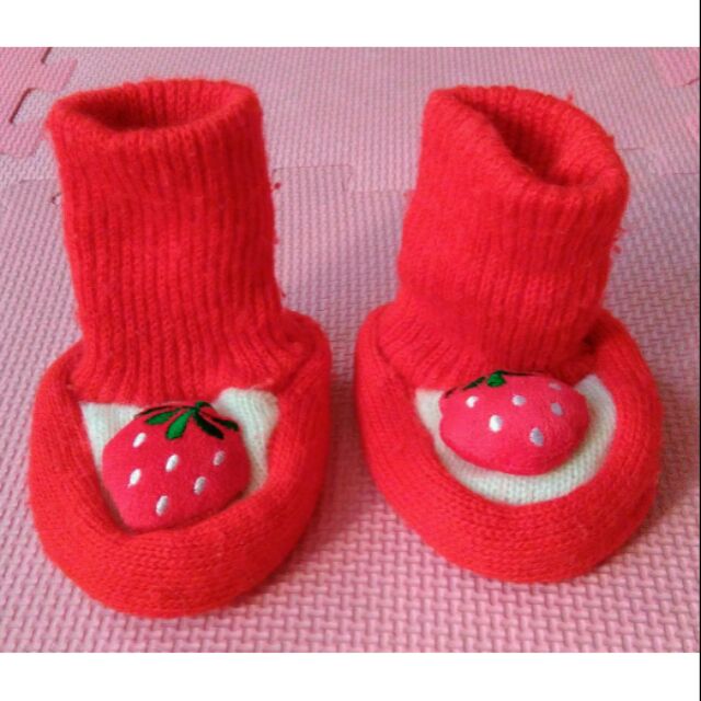 可愛草莓造型防滑底毛線嬰兒學步襪嬰兒襪寶寶襪