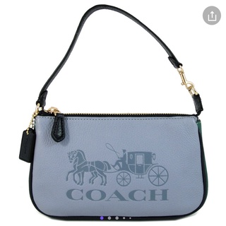 全新COACH Nolita 19 壓印大馬車Logo裝色皮革經典復古立體肩背包(薄暮藍)