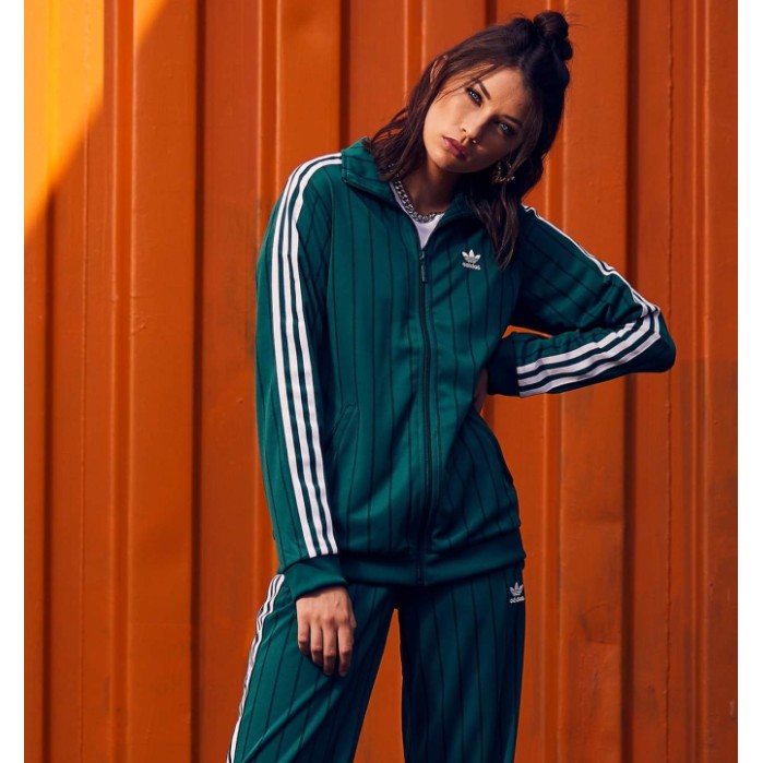 Adidas 愛迪達三葉草外套運動服立領綠色休閒上衣豎紋開衫外套女款DU9929 | 蝦皮購物