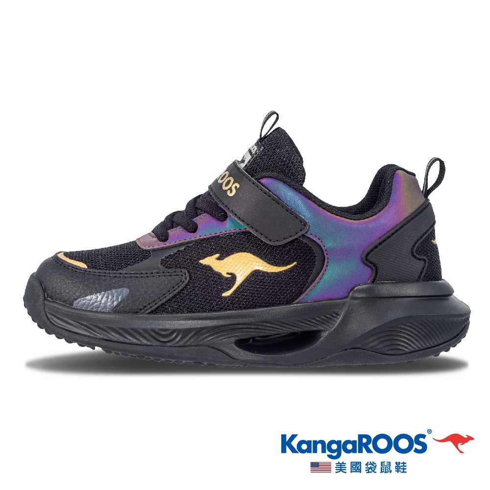 【KangaROOS 美國袋鼠鞋】童 FLASH 輕質透氣 外擴式鞋底 運動鞋 (黑-KK21510)