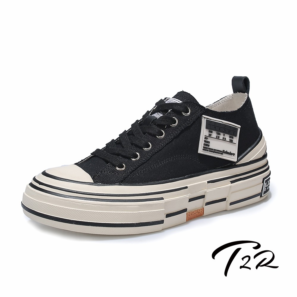 T2R-正韓空運-增高鞋不規則設計帆布鞋小白鞋隱形增高鞋-增高6公分-黑/白(5985-2011/5985-2012)