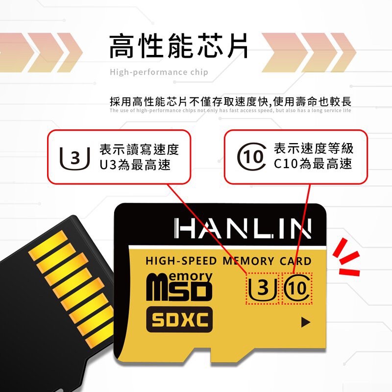 🍓-HANLIN TF32G高速記憶卡C10 32GB U3 附SD轉換卡 64G 75海