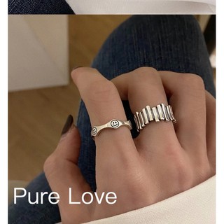 Pure Love樂芙 /正韓 【R0479】韓系簡約S925純銀笑臉波浪線條開口戒指 / 銀