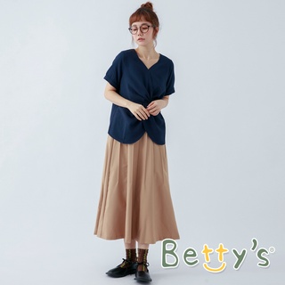 betty’s貝蒂思(11)純色車褶傘狀長裙(卡其)
