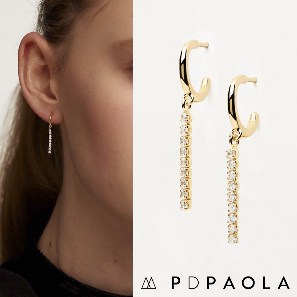 PD PAOLA 西班牙時尚潮牌 優雅垂墜式 經典圓鑽耳環 925純銀鑲18K金 NAOMI