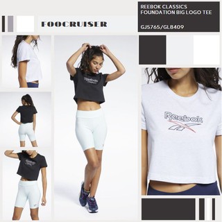 REEBOK CLASSICS FOUNDATION BIG LOGO TEE 女款 短版 短袖T 經典 淺灰色 黑色