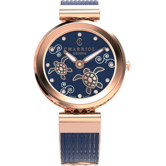 CHARRIOL 夏利豪 FE32F02012 FOREVER系列 唯美海龜裝飾腕錶 / 藍面 32mm