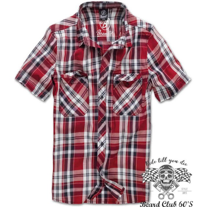 ♛大鬍子俱樂部♛ Brandit ® Roadstar 德國 休閒 工裝風格 短袖 直切版型 格紋襯衫 舒適純棉 紅色