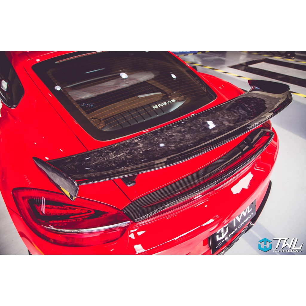 TWL台灣碳纖 Porsche 981 抽真空碳纖維 卡夢GT4大尾翼 頂級手工緞面紋路 Cayman Boxster
