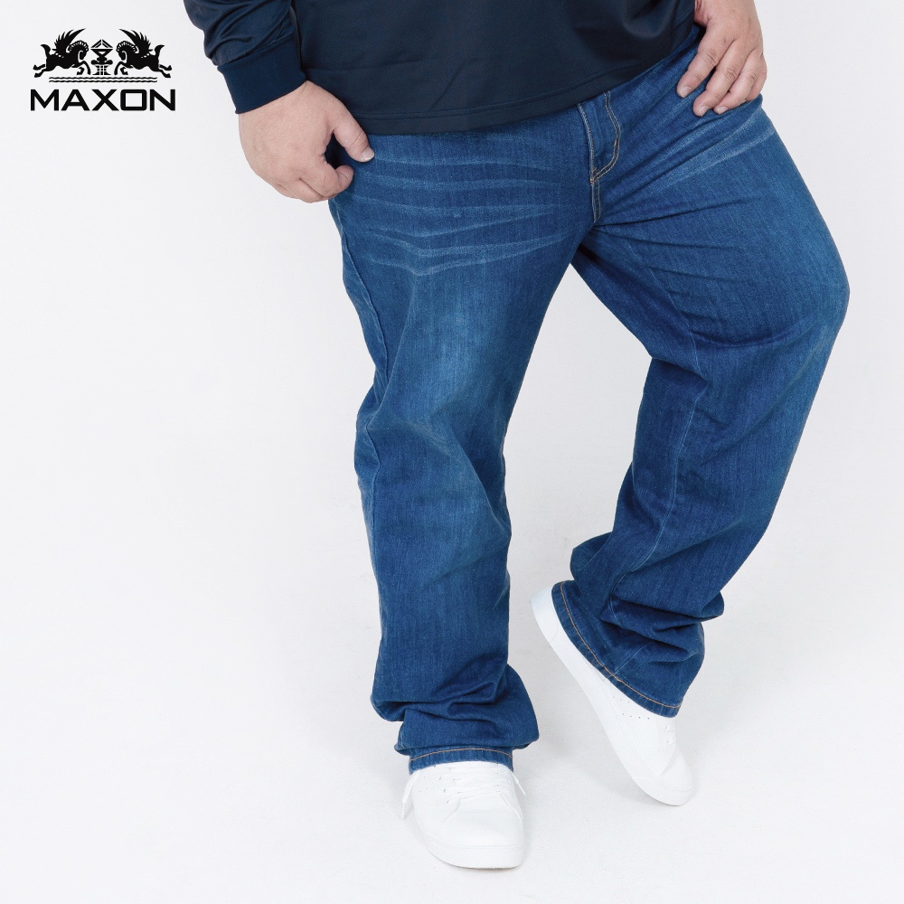 【MAXON大尺碼】台灣製/中藍輕刷標準版彈性直筒褲38~54腰 加大尺碼 免運 87929-56