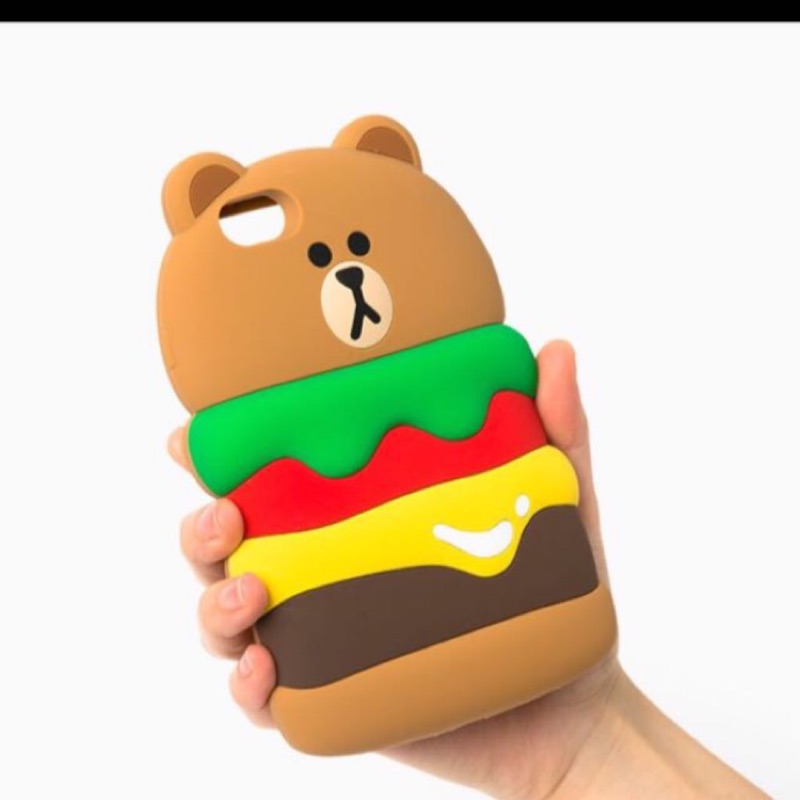 韓國line布朗熊漢堡iPhone6/6s手機殼6plus全包手機矽膠軟殼 5.5吋手機套 保護套