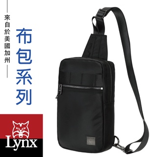 【Lynx】美國山貓輕量防潑水斜紋尼龍布包 多隔層機能 單肩背包/胸包 黑色 LY39-6603-99