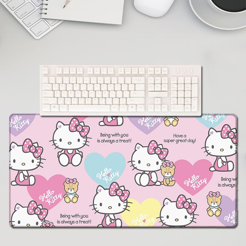 可愛卡通hello kitty凱蒂貓滑鼠墊超大加厚粉色防滑女生鍵盤桌墊