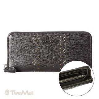 COACH 長夾 皮夾 皮革 鉚釘 黑 拉鍊 全新 100%正品 全省專櫃可送修 twemall