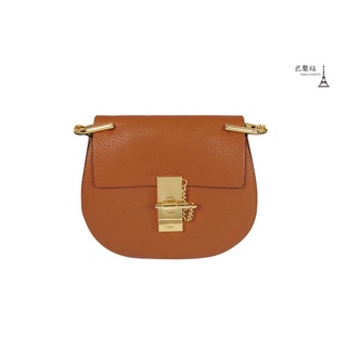 【巴黎站二手名牌專賣店】＊現貨＊CHLOE 真品＊經典Drew系列荔枝紋焦糖色牛皮圓弧造型金鍊肩揹包