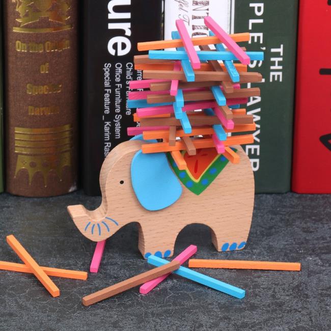 兒童動物疊疊高 益智玩具 彩棒遊戲積木 木製大象駱駝 平衡木親子遊戲