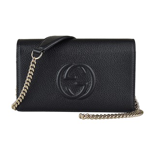 GUCCI SOHO雙G LOGO牛皮6卡釦式斜揹包(黑)