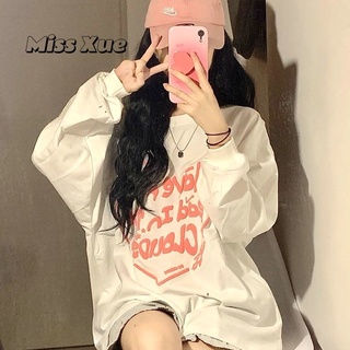 【Miss Xue】純棉t恤 長袖t恤女 韓版 寬松 學生 ins 風 潮牌衣服 愛心 百搭上衣 oversize 女裝