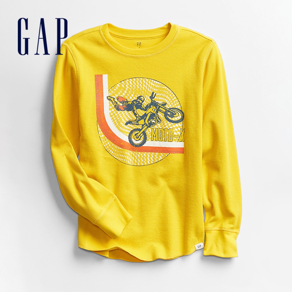 Gap 男童裝 Logo漸層圓領長袖T恤-黃色(652036)