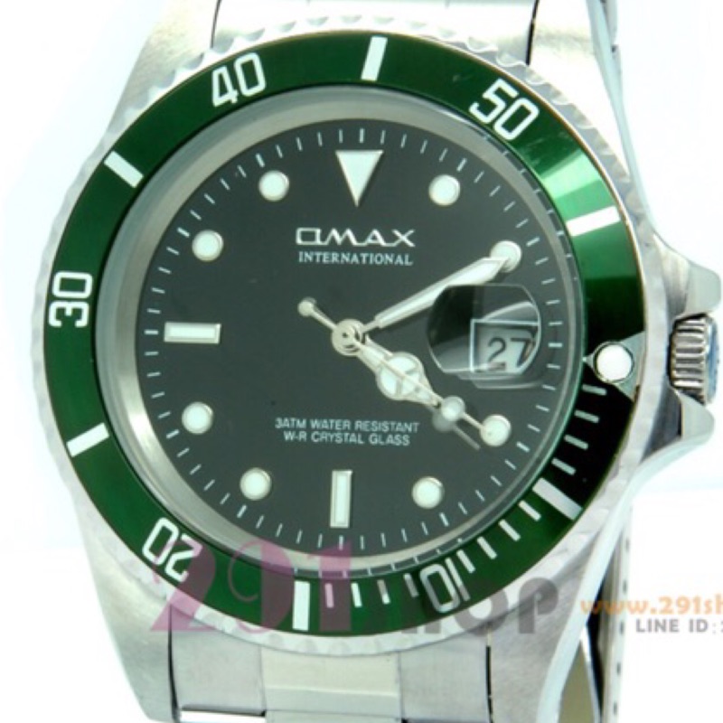 OMAX-水鬼款 時尚中型錶款-黑綠/OM4057