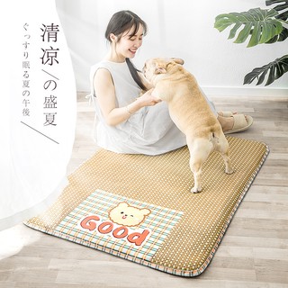 臺灣現貨 寵物涼蓆夏天狗狗狗墊墊子睡墊泰迪墊子貓降溫夏季可拆洗睡覺地墊 夏季狗床 寵物冰絲床墊 藤編涼蓆竹蓆 寵物冰墊