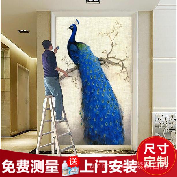 北歐玄關壁紙壁畫現代簡約背景墻紙孔雀8d墻布壁布走廊過道豎版fzqr 蝦皮購物