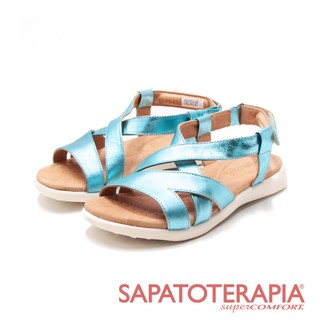 SAPATOTERAPIA(女)繞踝魔鬼氈黏帶式涼鞋 女鞋-亮藍色
